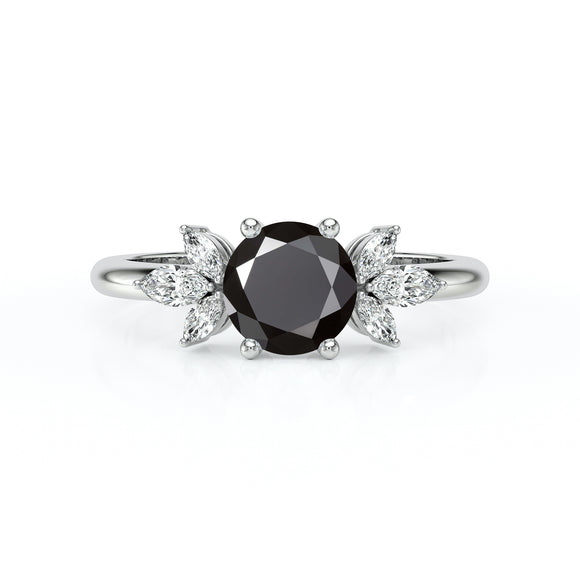 Solitaire accompagné diamant noir Divine Idylle - 19