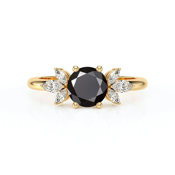 Solitaire accompagné diamant noir Divine Idylle - 19