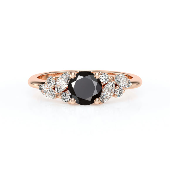 Solitaire accompagné diamant noir Divine Idylle - 20