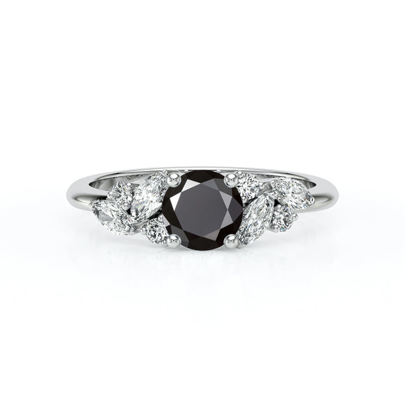 Solitaire accompagné diamant noir Divine Idylle - 20