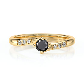 Solitaire accompagné diamant noir et diamant Fou de toi - 1