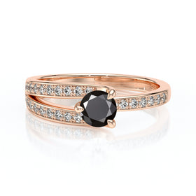 Solitaire accompagné diamant noir et diamant Fou de toi - 5