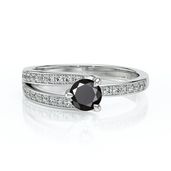 Solitaire accompagné diamant noir et diamant Fou de toi - 5
