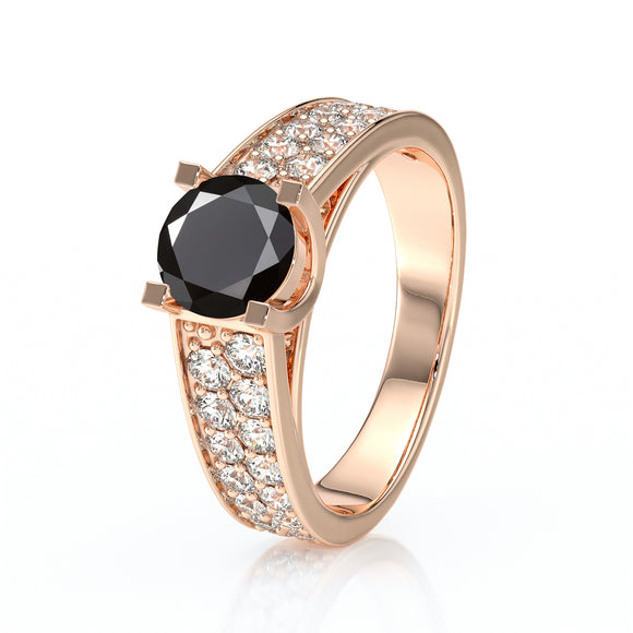 Solitaire accompagné diamant noir Fou de toi - 2