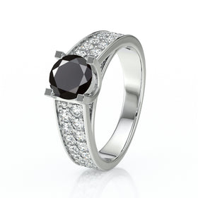 Solitaire accompagné diamant noir Fou de toi - 2