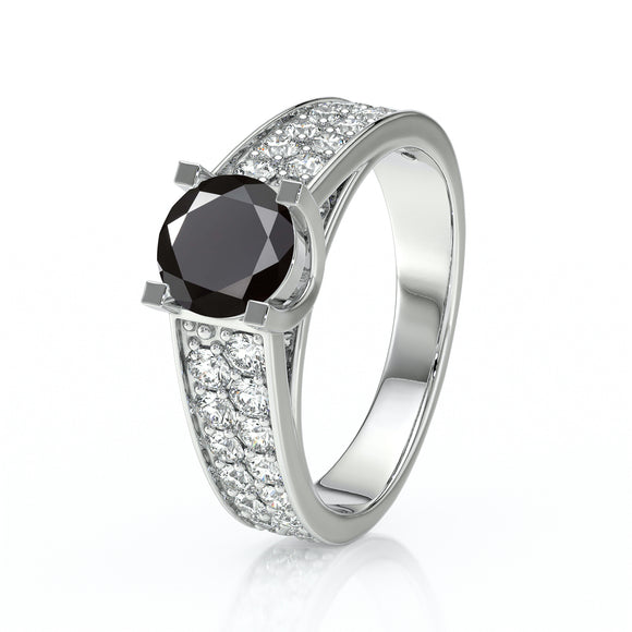 Solitaire accompagné diamant noir Fou de toi - 2
