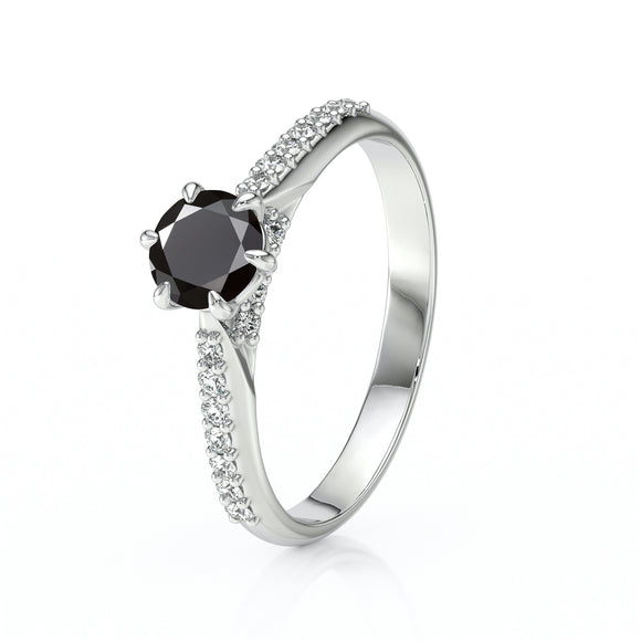 Solitaire accompagné diamant noir Pluie d’étoiles - 18