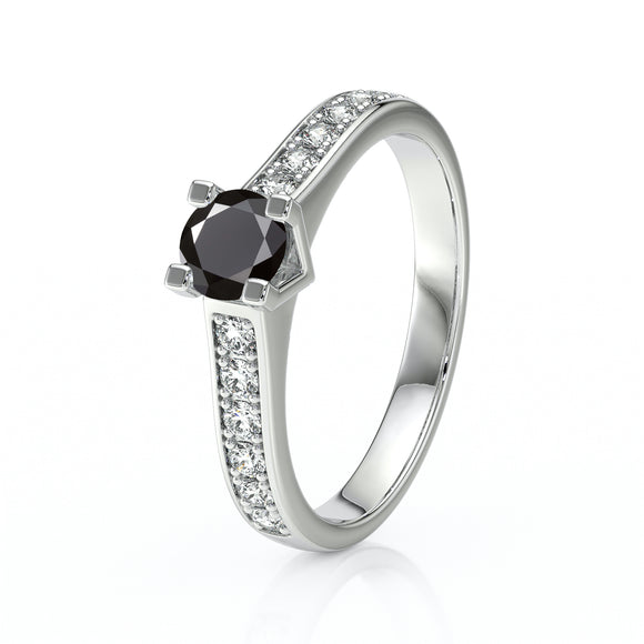 Solitaire accompagné diamant noir et diamant Pluie d’étoiles - 1