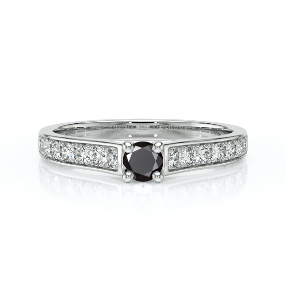 Solitaire accompagné diamant noir et diamant Pluie d’étoiles - 2
