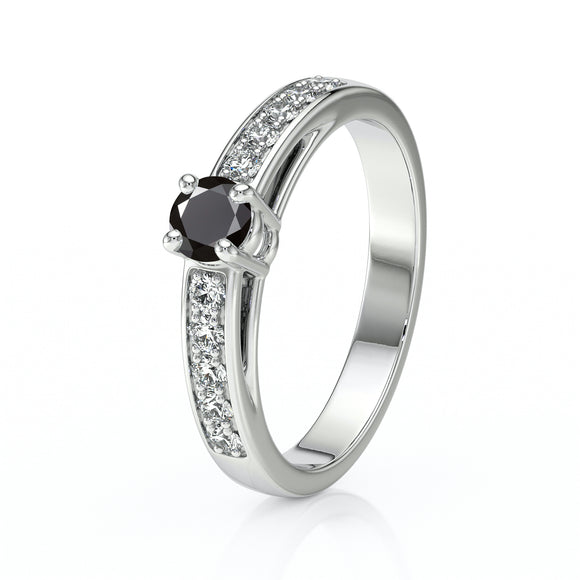 Solitaire accompagné diamant noir et diamant Pluie d’étoiles - 3