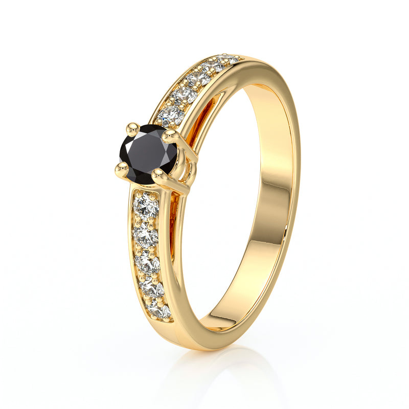 Solitaire accompagné diamant noir et diamant Pluie d’étoiles - 3