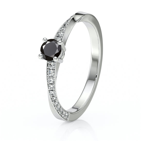 Solitaire accompagné diamant noir et diamant Pluie d’étoiles - 6