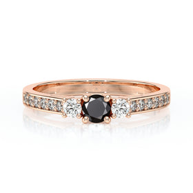 Solitaire accompagné diamant noir et diamant Pluie d’étoiles - 7