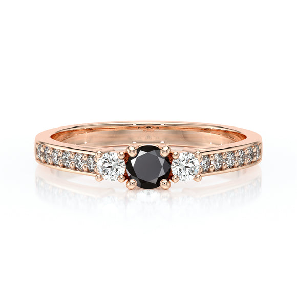 Solitaire accompagné diamant noir et diamant Pluie d’étoiles - 7
