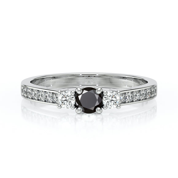 Solitaire accompagné diamant noir et diamant Pluie d’étoiles - 7