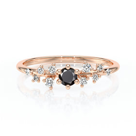 Solitaire accompagné diamant noir et diamant Pluie d’étoiles - 8