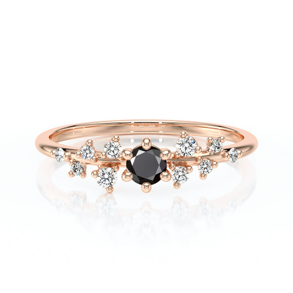 Solitaire accompagné diamant noir et diamant Pluie d’étoiles - 8
