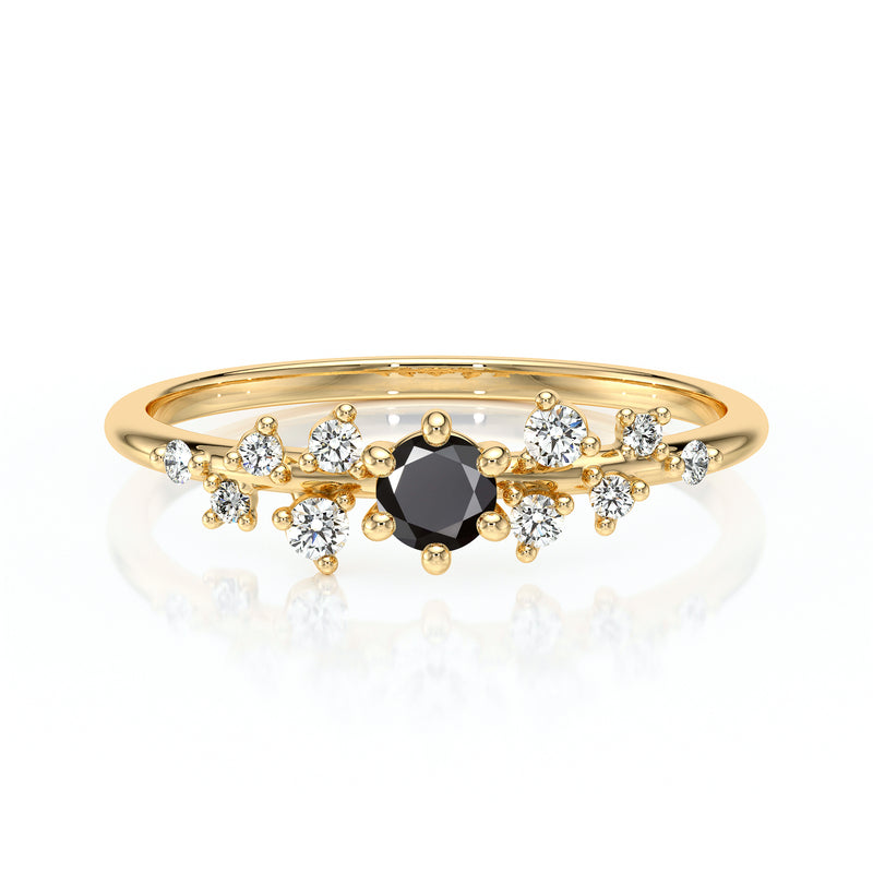 Solitaire accompagné diamant noir et diamant Pluie d’étoiles - 8