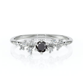 Solitaire accompagné diamant noir et diamant Pluie d’étoiles - 8