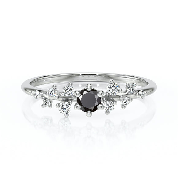 Solitaire accompagné diamant noir et diamant Pluie d’étoiles - 8