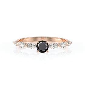 Solitaire accompagné diamant noir Solstice - 5