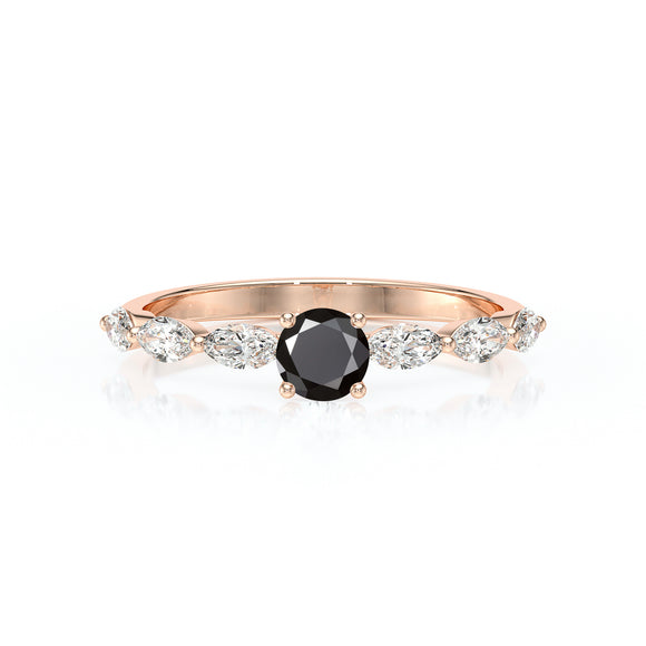 Solitaire accompagné diamant noir Solstice - 5