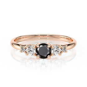 Solitaire accompagné diamant noir Coucher de Soleil - 7