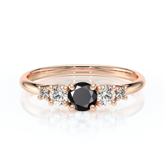 Solitaire accompagné diamant noir Coucher de Soleil - 7