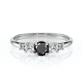 Solitaire accompagné diamant noir Coucher de Soleil - 7