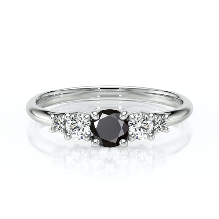 Solitaire accompagné diamant noir Coucher de Soleil - 7