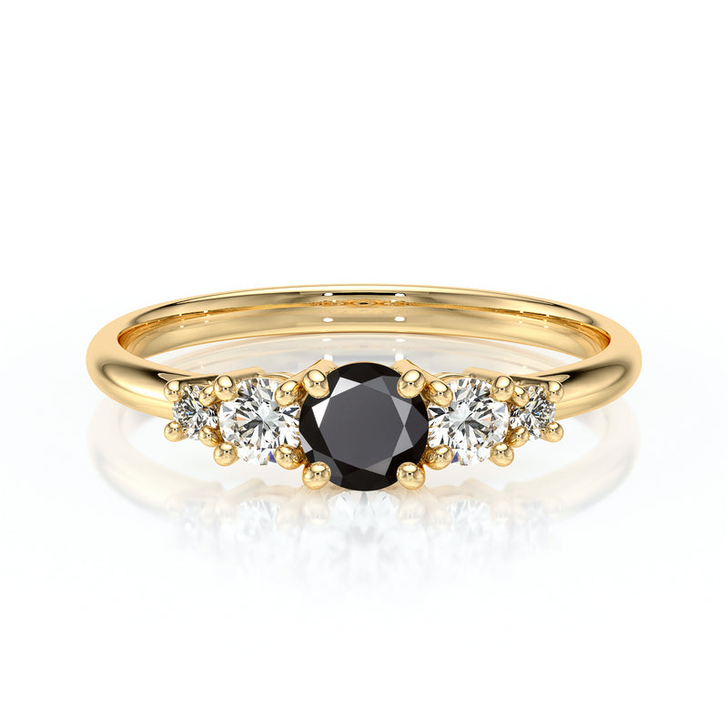 Solitaire accompagné diamant noir Coucher de Soleil - 7