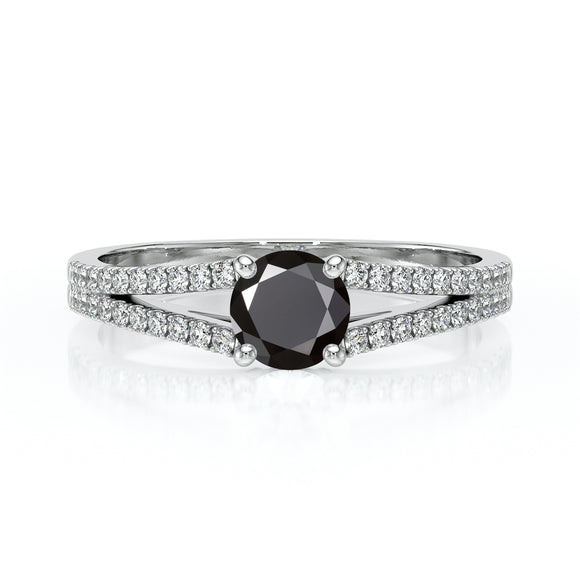 Solitaire accompagné diamant noir Divine Idylle - 8