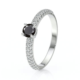 Solitaire accompagné diamant noir Pluie d'étoiles - 14