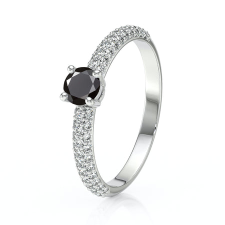 Solitaire accompagné diamant noir Pluie d'étoiles - 14