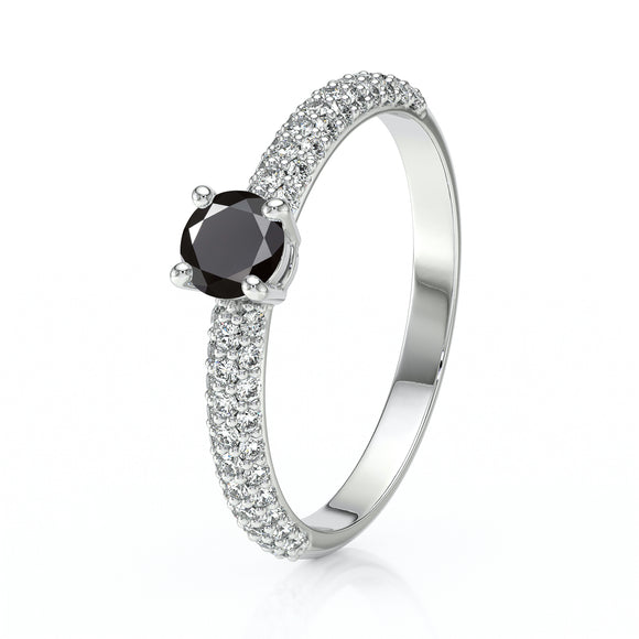 Solitaire accompagné diamant noir Pluie d'étoiles - 14