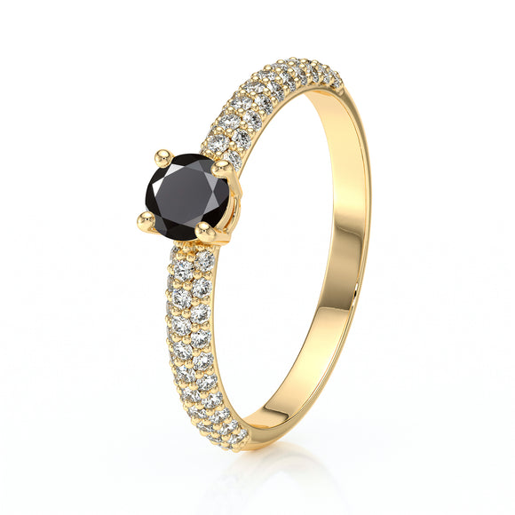 Solitaire accompagné diamant noir Pluie d'étoiles - 14
