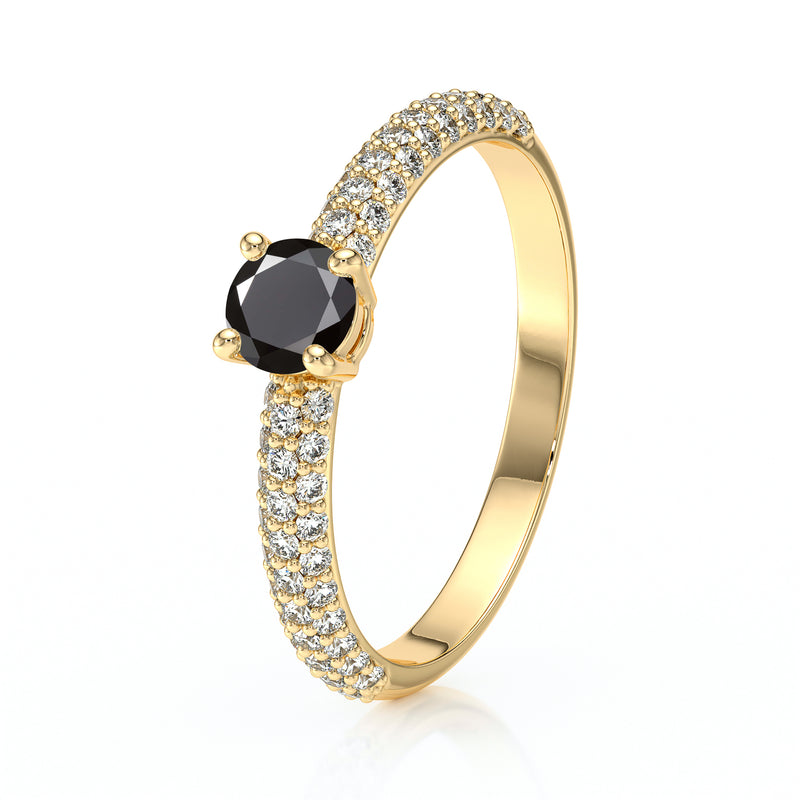 Solitaire accompagné diamant noir Pluie d'étoiles - 14