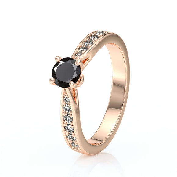 Solitaire accompagné diamant noir et diamant Pluie d’étoiles - 15