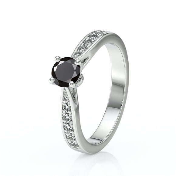 Solitaire accompagné diamant noir et diamant Pluie d’étoiles - 15