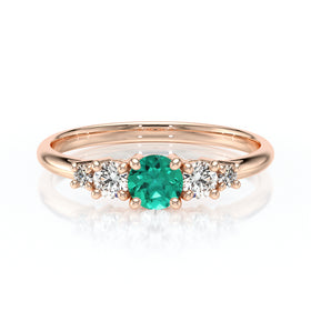 Solitaire accompagné émeraude et diamant Coucher de Soleil - 7