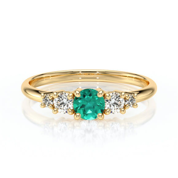 Solitaire accompagné émeraude et diamant Coucher de Soleil - 7