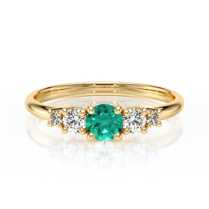 Solitaire accompagné émeraude et diamant Coucher de Soleil - 7