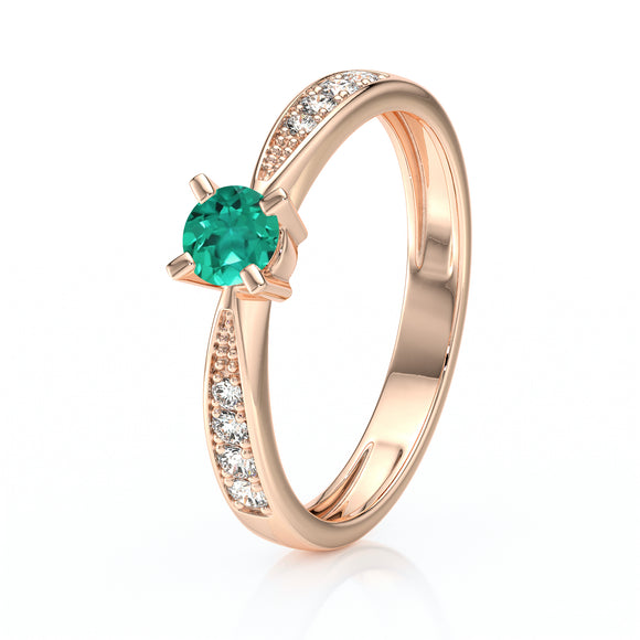 Solitaire accompagné émeraude et diamant Destinée - 1