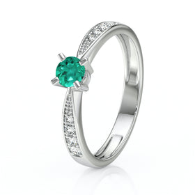 Solitaire accompagné émeraude et diamant Destinée - 1