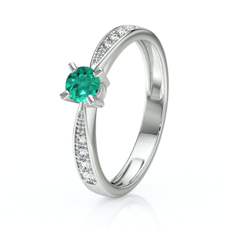 Solitaire accompagné émeraude et diamant Destinée - 1