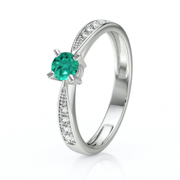 Solitaire accompagné émeraude et diamant Destinée - 1