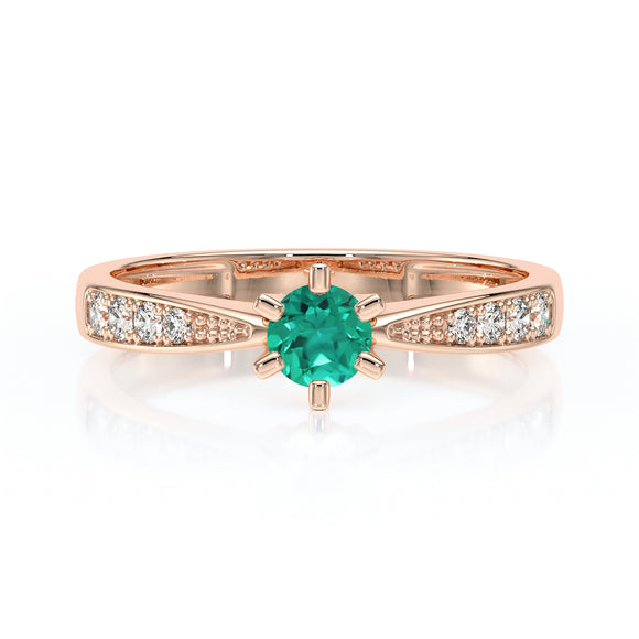 Solitaire accompagné émeraude et diamant Destinée - 2