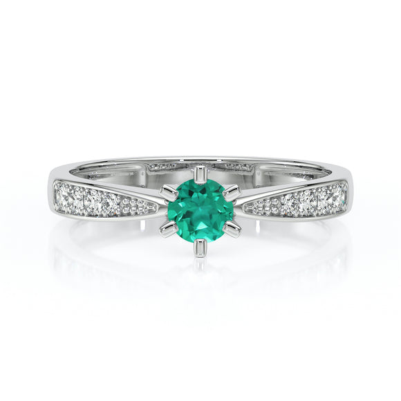 Solitaire accompagné émeraude et diamant Destinée - 2