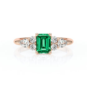 Solitaire accompagné émeraude diamant Divine Idylle - 10