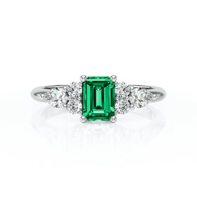 Solitaire accompagné émeraude diamant Divine Idylle - 10